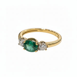 18k Yellow Gold Oval Shape Emerald and Forevermark Diamond Ring.