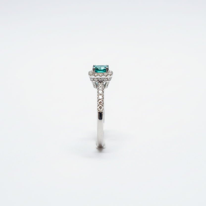 925 Sterling Silver Square Halo Turquoise CZ Bridal Ring -