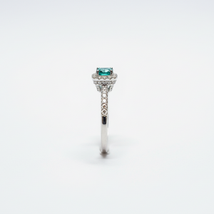 925 Sterling Silver Square Halo Turquoise CZ Bridal Ring -