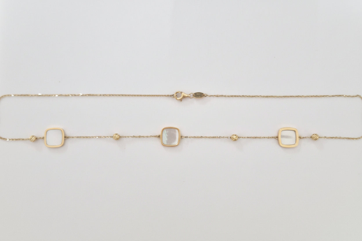 14k Yellow Gold Station Necklace with Mother of Pearl