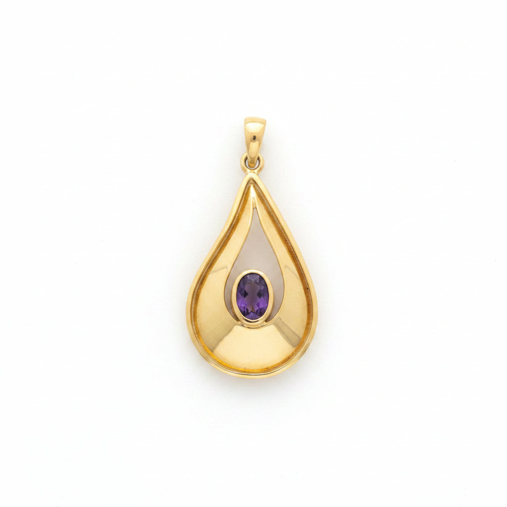 18k Yellow Gold Tear Shape Pendant with Amethyst