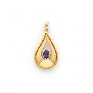 18k Yellow Gold Tear Shape Pendant with Amethyst