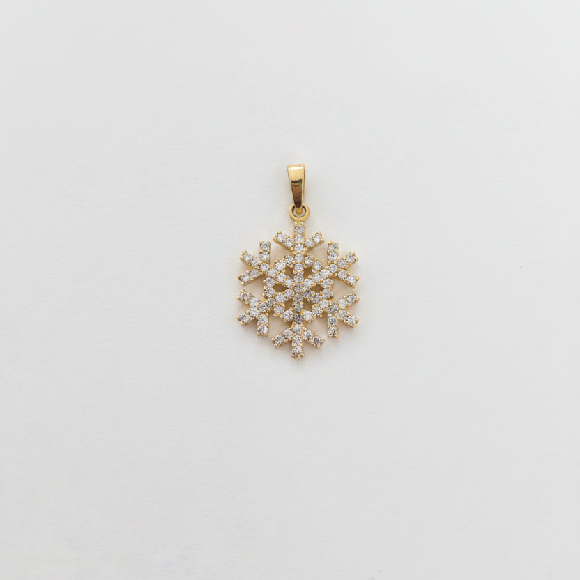 18k Yellow Gold Snow Flake Pendant with Cubic