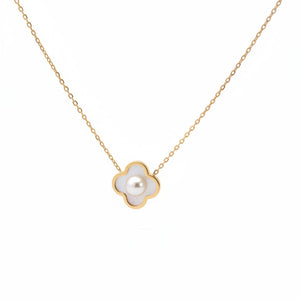 18K Yellow Gold Clover Necklace with Mother of Pearl, 3.18gr