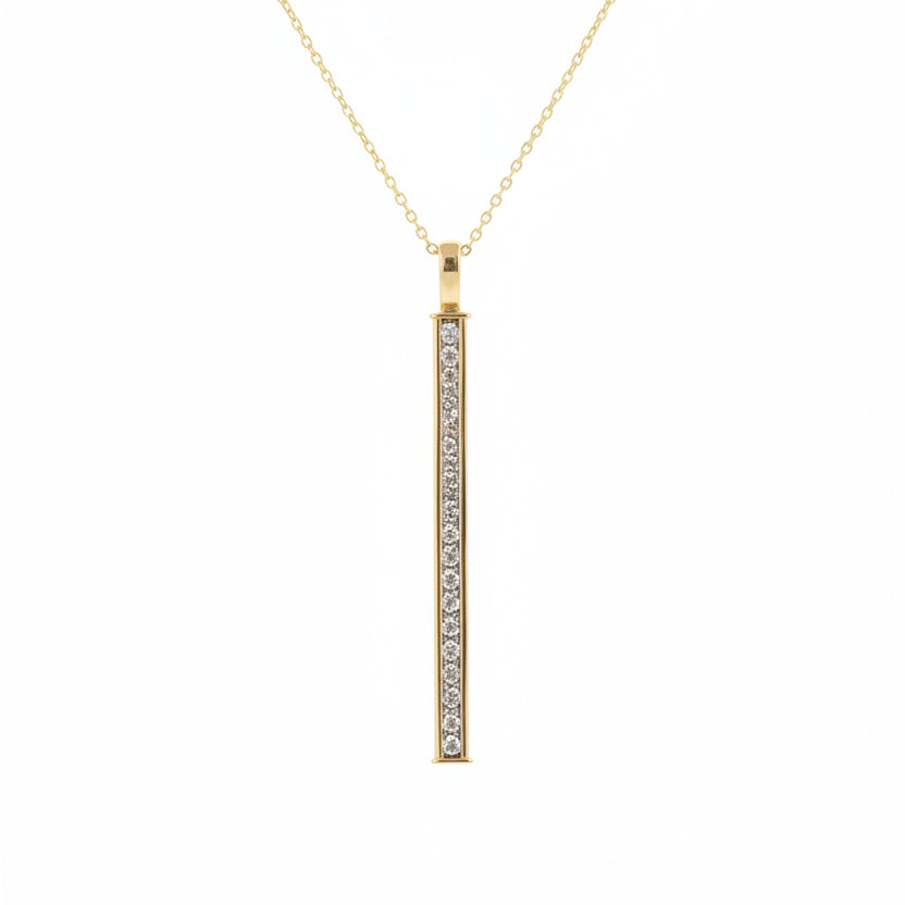18K Yellow Gold Channel Set Bar pendent, TDW: 0.25
