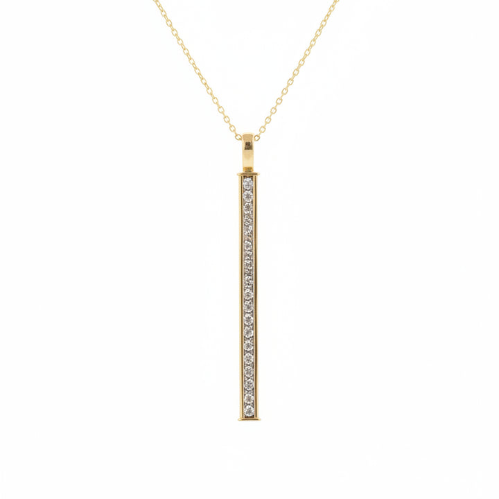 18K Yellow Gold Channel Set Bar pendent, TDW: 0.25