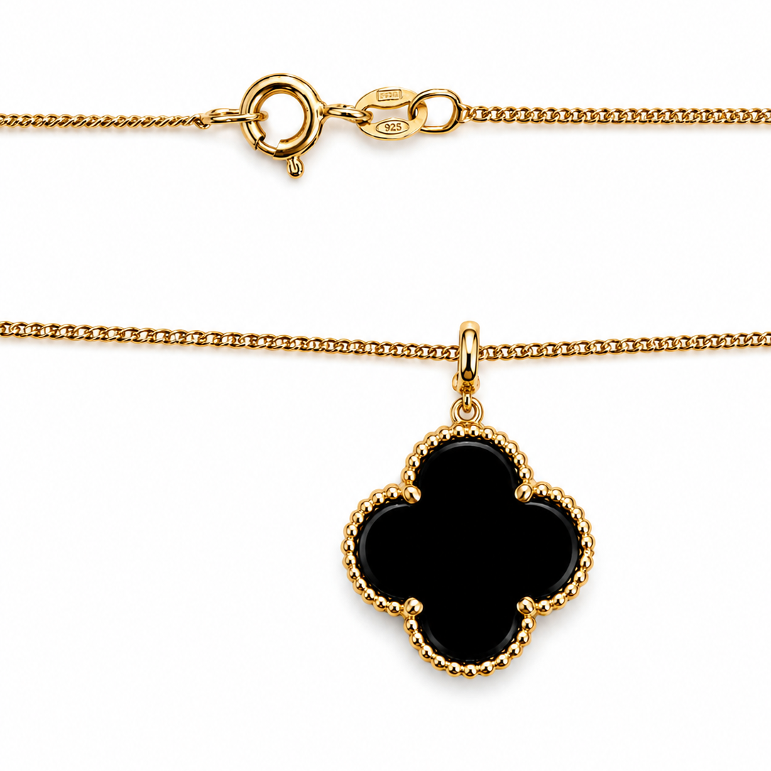 18k Yellow Gold Black Clover Pendant Necklace
