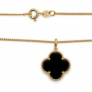 18k Yellow Gold Black Clover Pendant Necklace