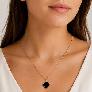 18k Yellow Gold Black Clover Pendant Necklace