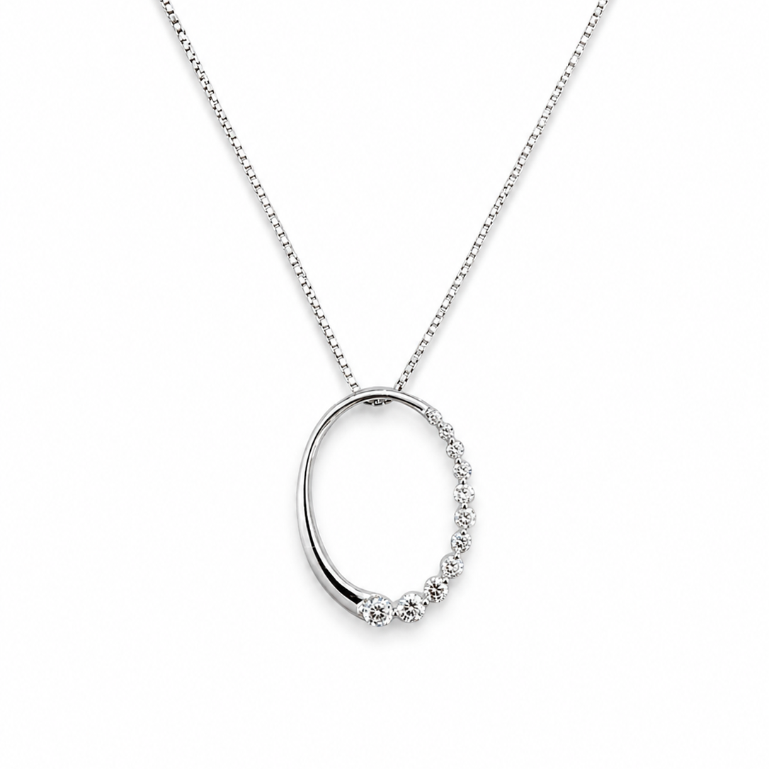 10K White Gold Celestial Arc Diamond Pendant Necklace