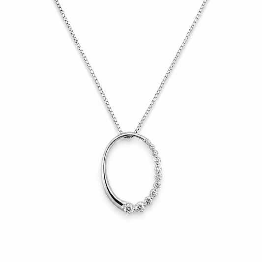 10K White Gold Celestial Arc Diamond Pendant Necklace
