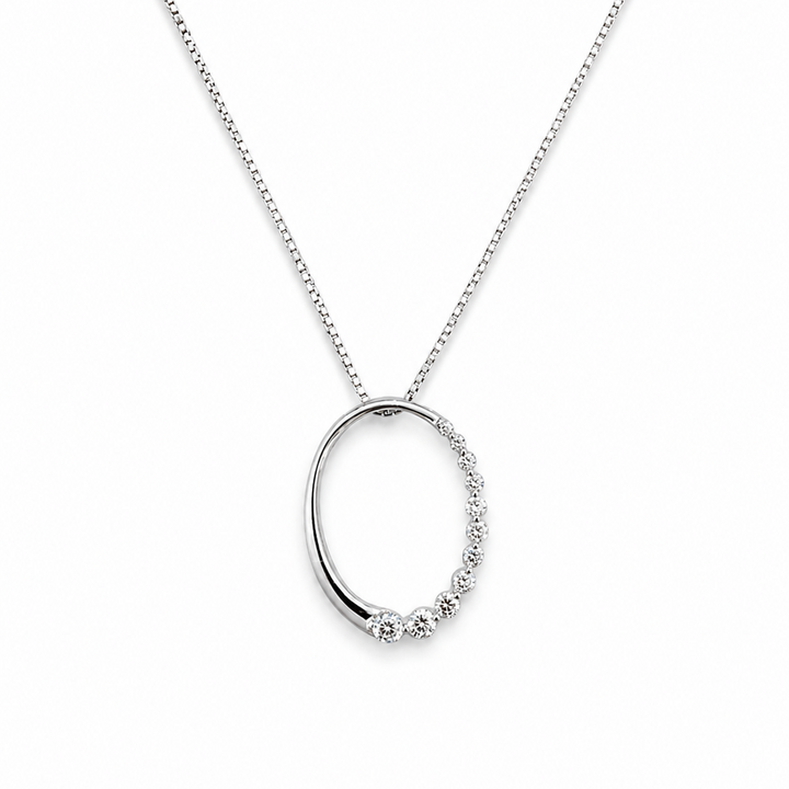 10K White Gold Celestial Arc Diamond Pendant Necklace