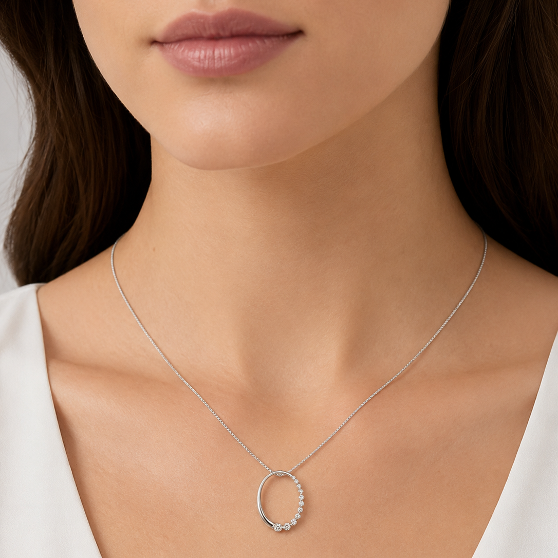 10K White Gold Celestial Arc Diamond Pendant Necklace