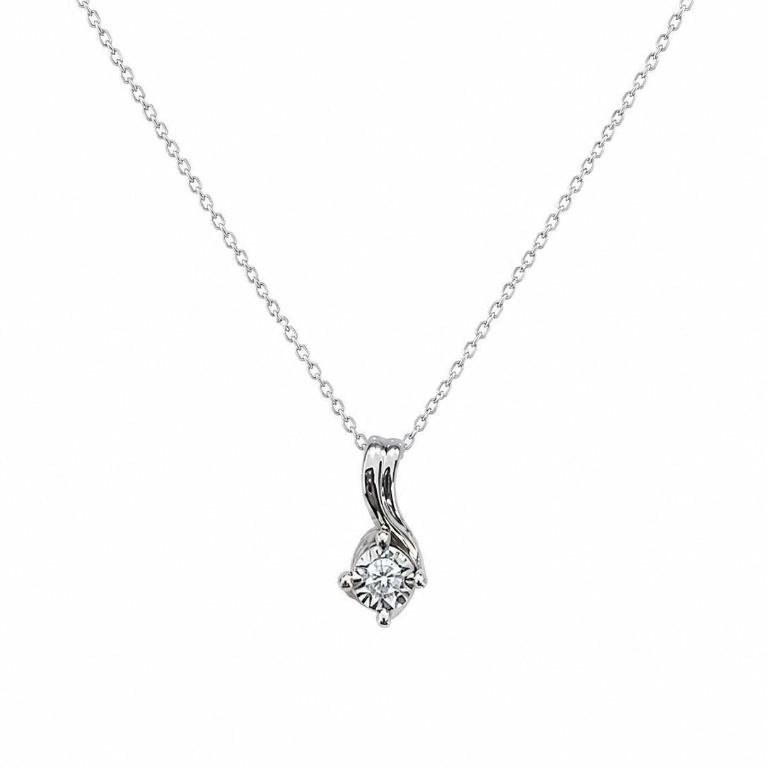 10K White Gold Diamond Pendant Necklace, TDW: 0.035ct VS G-H
