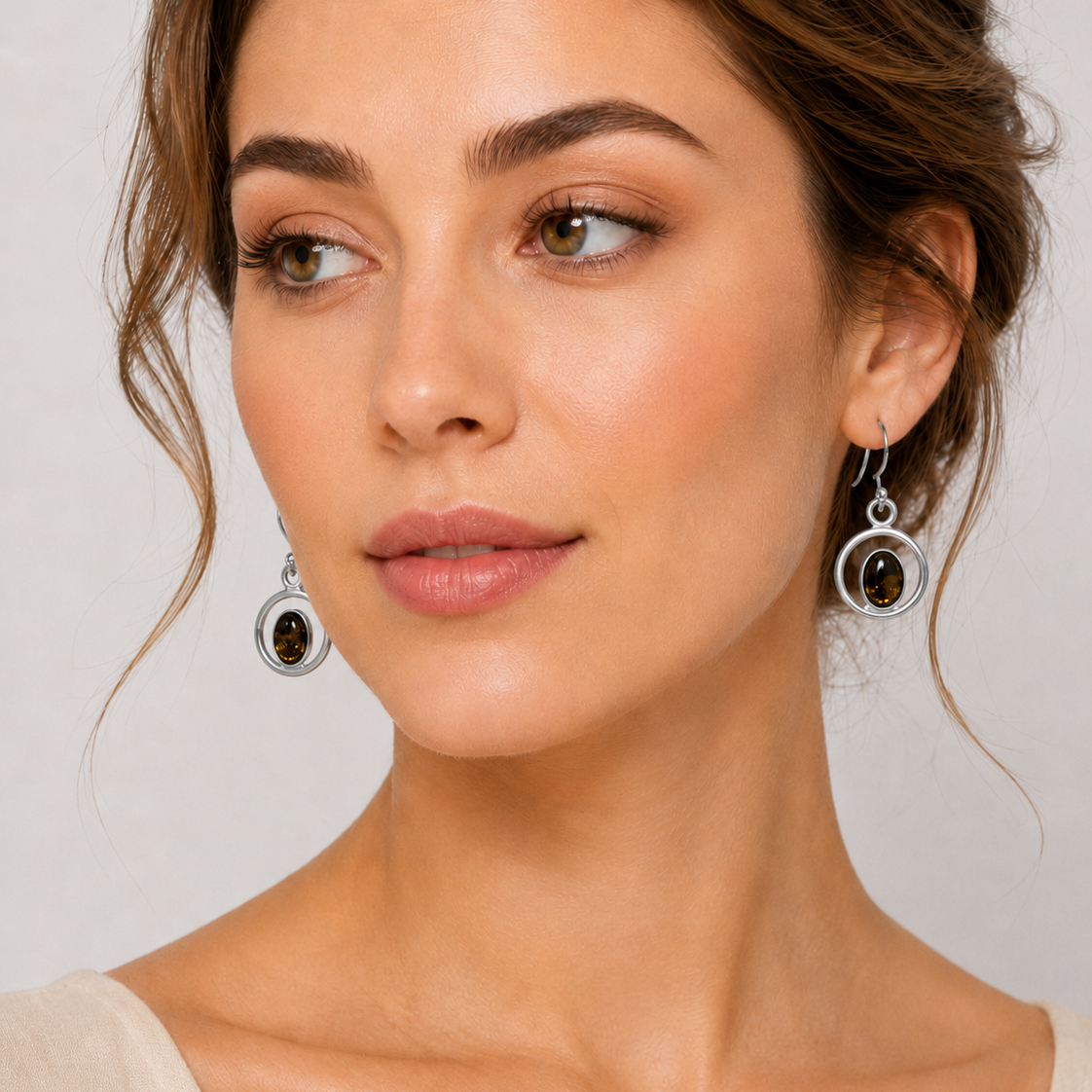 925 Sterling Silver Amber Dangle Earrings