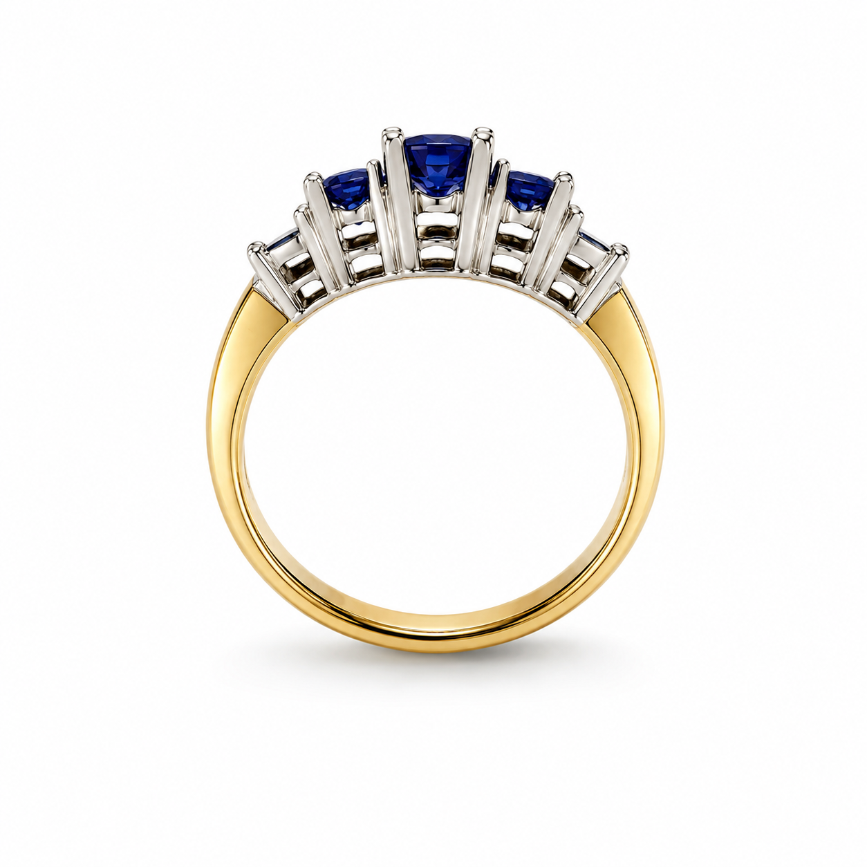 14K Yellow Gold Three-Stone Tanzanite and Diamond Ring, T:0.92ct, TDW:0.15, SI, H
