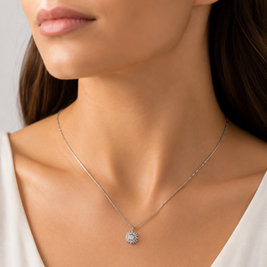 18K White Gold Diamond Cluster Pendant Necklace, TDW:0.5ct SI I