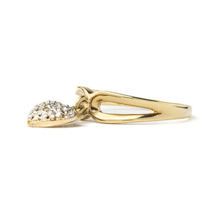 Two Tones Gold Ring with Dangle Heart  setting with one Diamond in center10k