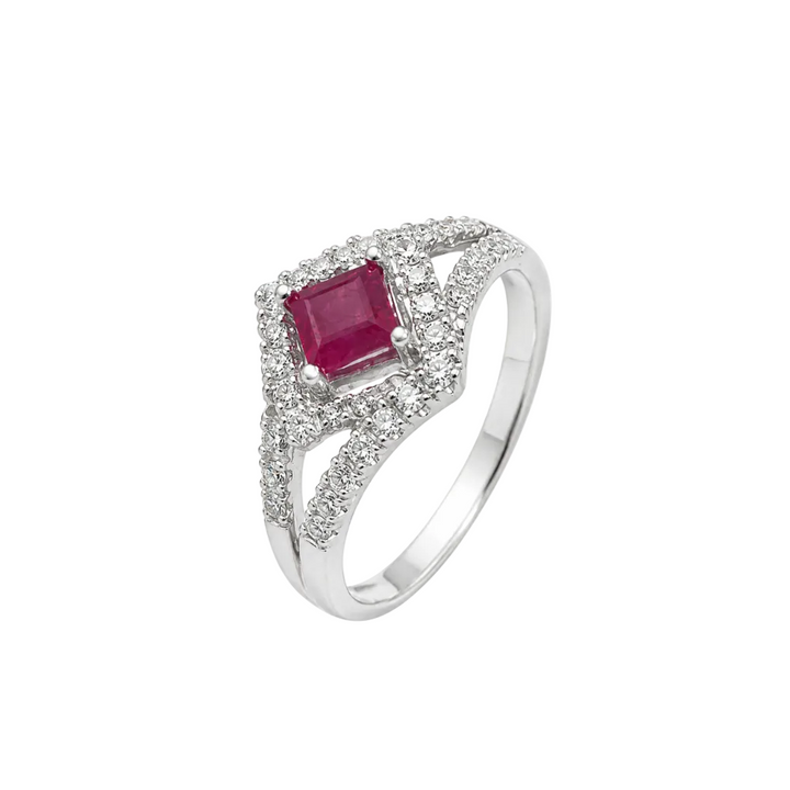 10K White Gold Ruby & Diamond Halo Ring
