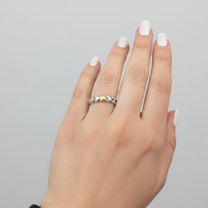 925 Sterling Silver Heart Band Ring with Gold Accent