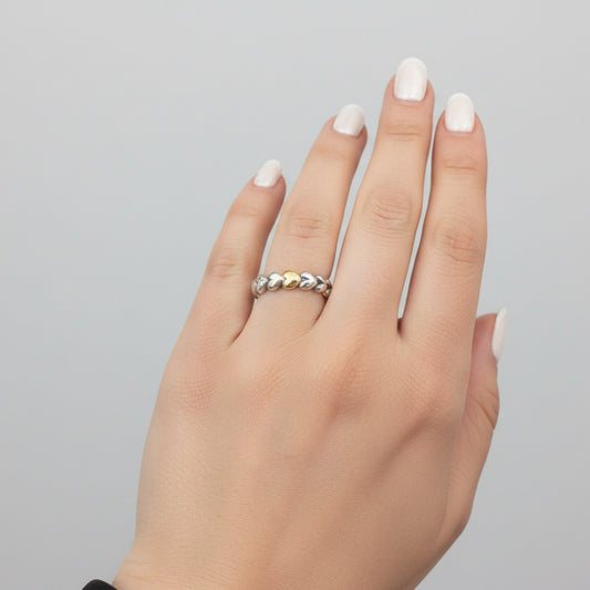 925 Sterling Silver Heart Band Ring with Gold Accent