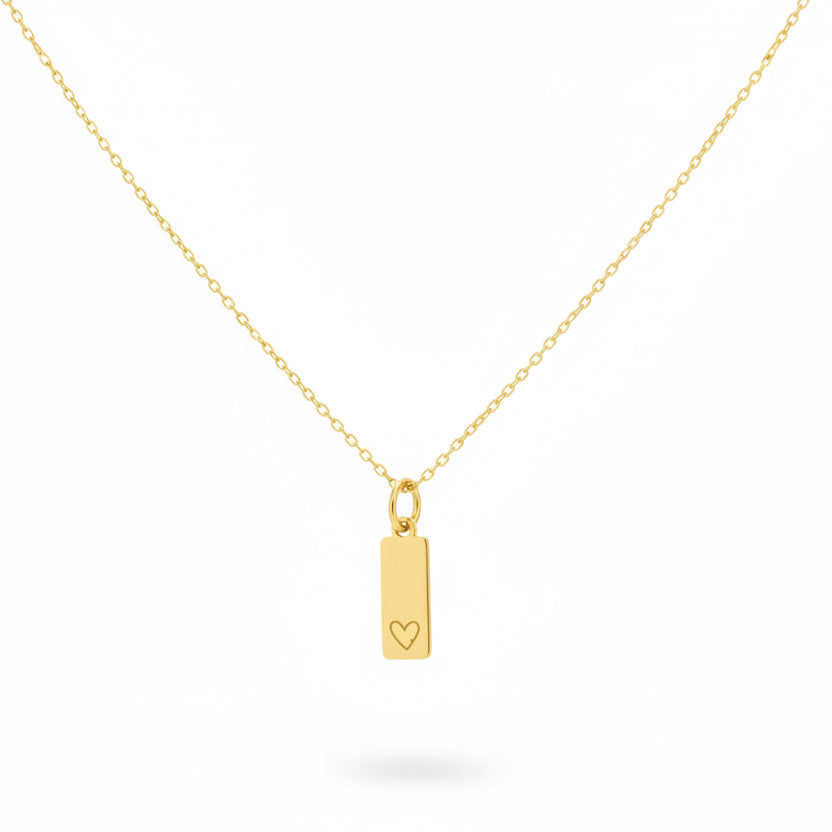 18K Yellow Gold Engraved Heart Bar Pendant Necklace