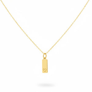 18K Yellow Gold Engraved Heart Bar Pendant Necklace
