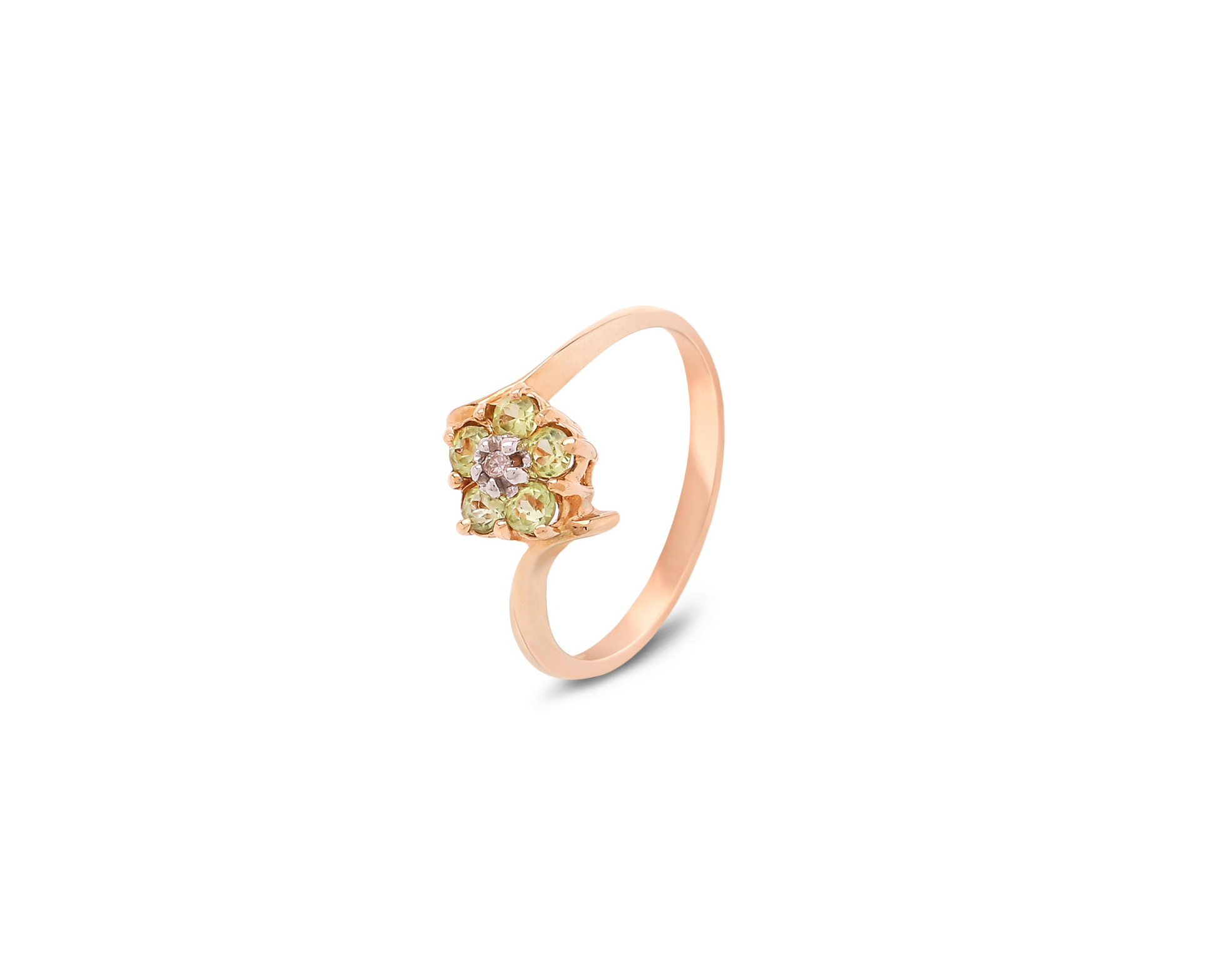 14K Yellow Gold Peridot Diamond Flower Ring