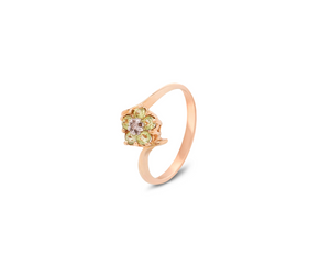 14K Yellow Gold Peridot Diamond Flower Ring