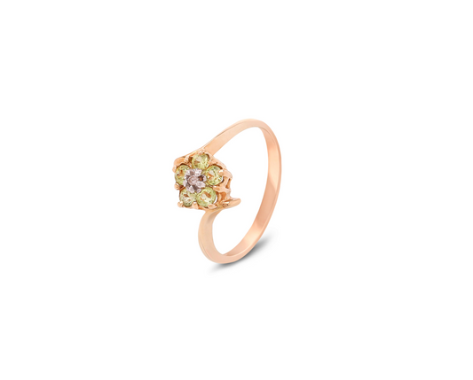 14K Yellow Gold Peridot Diamond Flower Ring