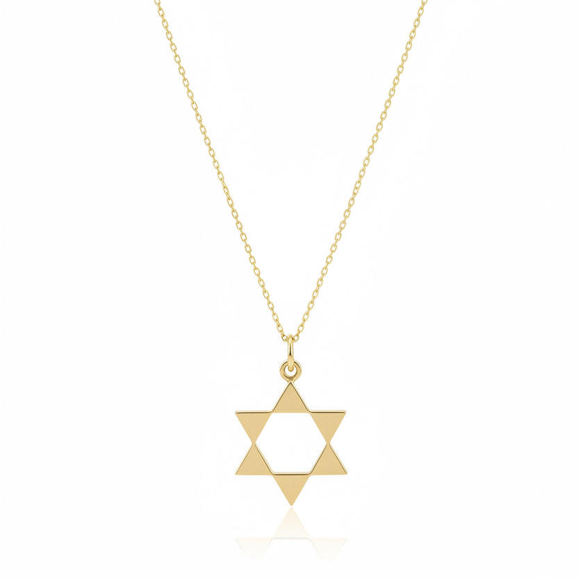 14K Yellow Gold Star of David Pendant Necklace