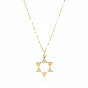14K Yellow Gold Star of David Pendant Necklace