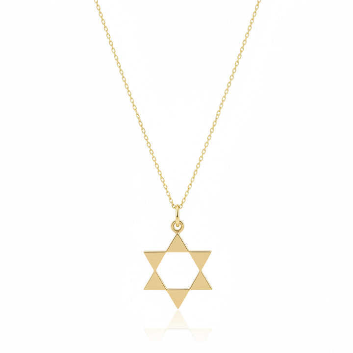 14K Yellow Gold Star of David Pendant Necklace
