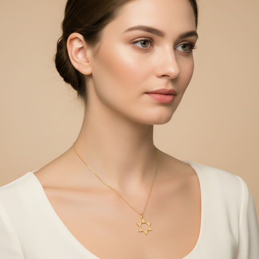 14K Yellow Gold Star of David Pendant Necklace
