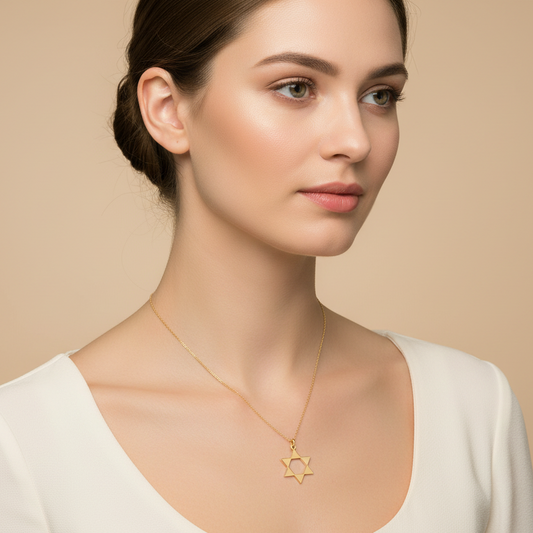 14K Yellow Gold Star of David Pendant Necklace