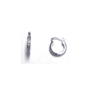 Silver Rhodium Plated Channel Clear CZ hugged hoop Earrings - 10MM