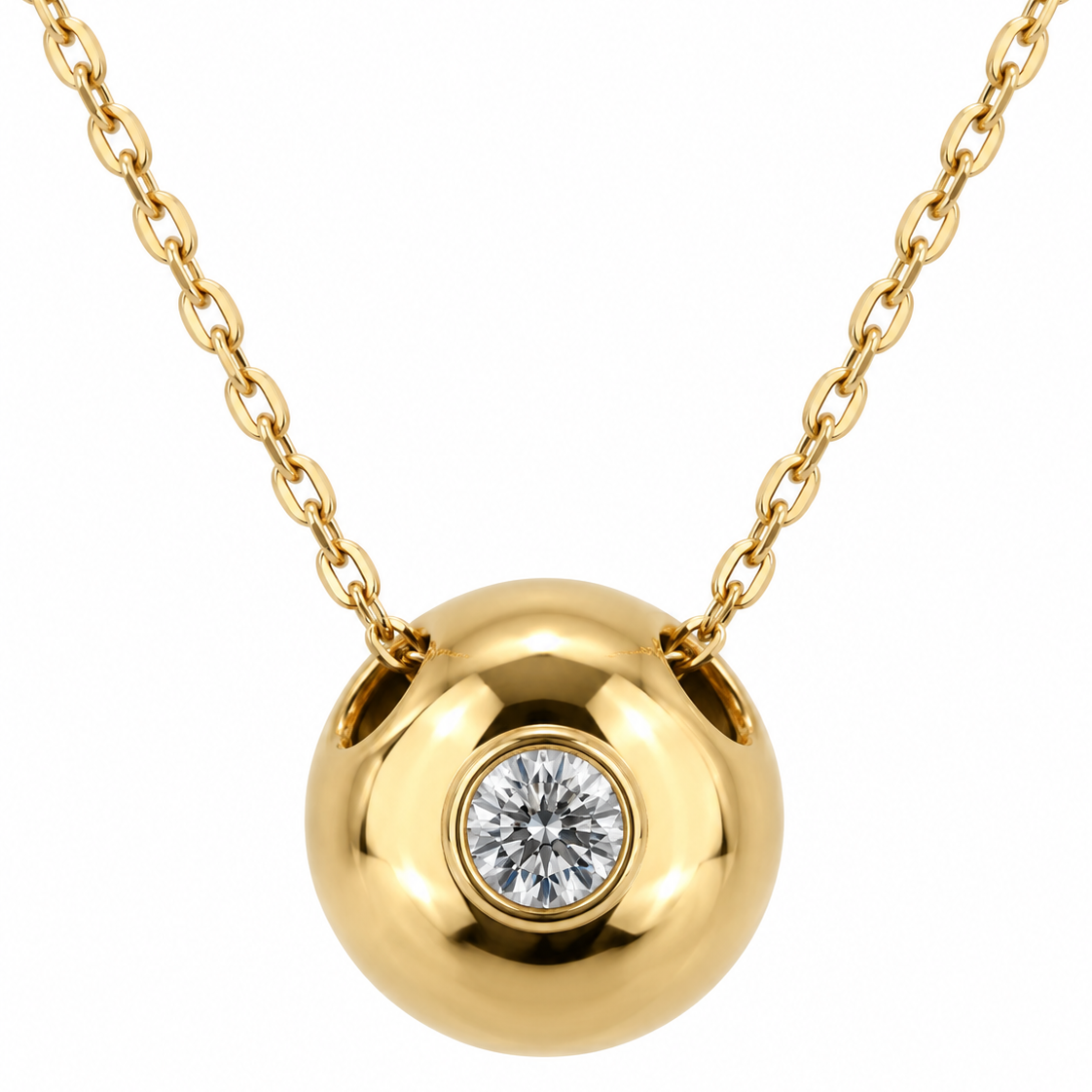 18K Yellow Gold Diamond Solitaire Disc Pendant Necklace