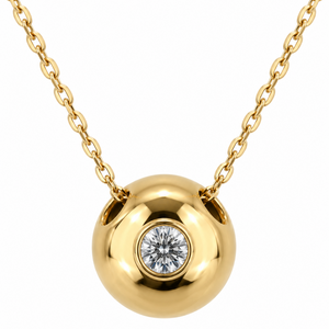 18K Yellow Gold Diamond Solitaire Disc Pendant Necklace