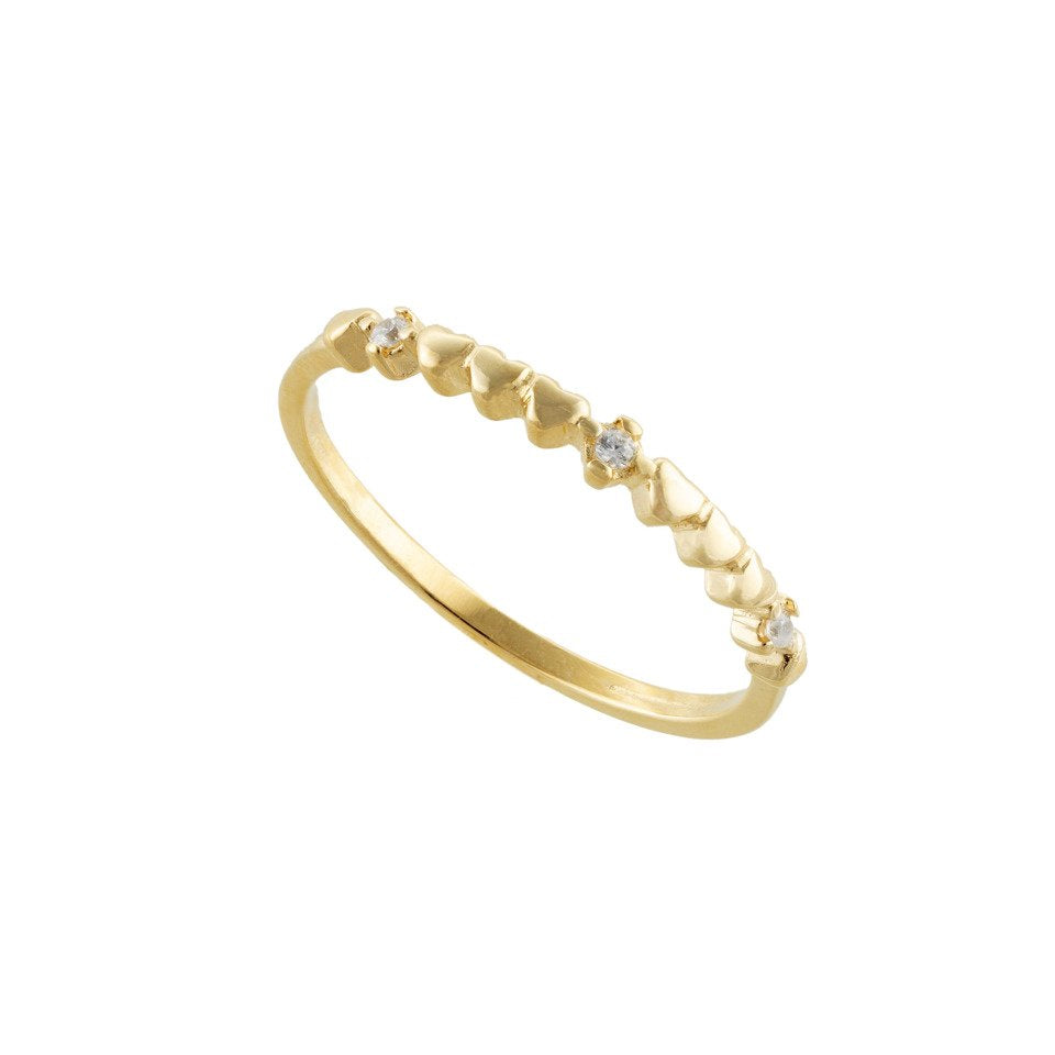 Yellow Gold Ring with small heart and Cubic Zirconia, 18k