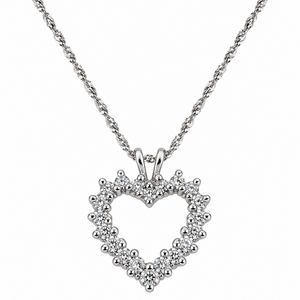 10K White Gold Diamond Open Heart Pendant Necklace