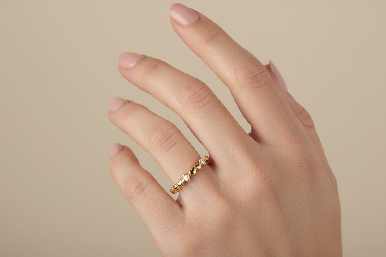 18K Yellow Gold Ring with small heart and Cubic Zirconia