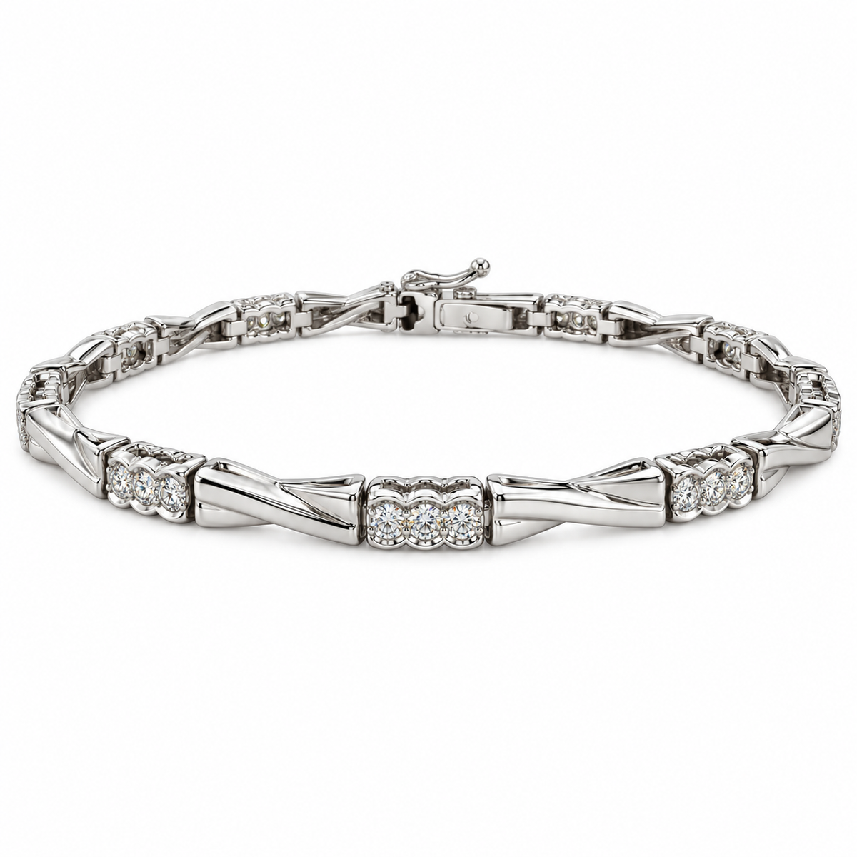 14K White Gold Diamond Bar Link Bracelet