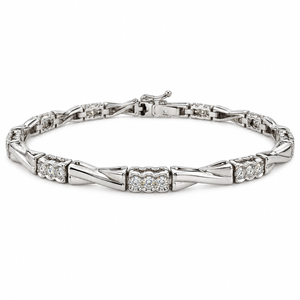 14K White Gold Diamond Bar Link Bracelet