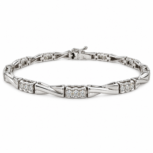 14K White Gold Diamond Bar Link Bracelet