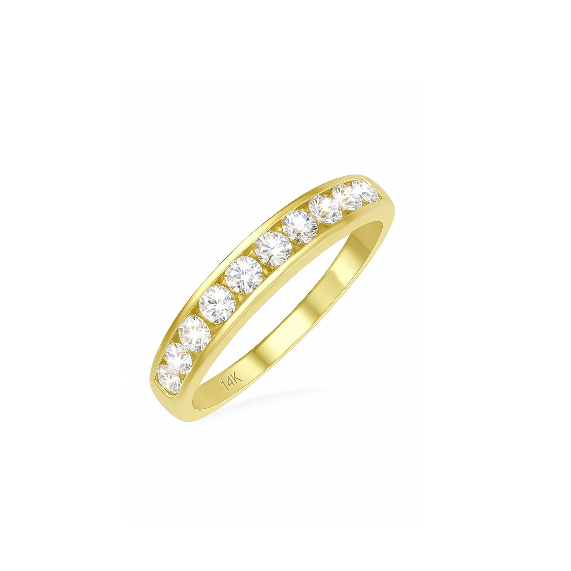 14K Yellow Gold 10 Stones Channel Settings Wedding Band. TDW: 0.50ct VS GH