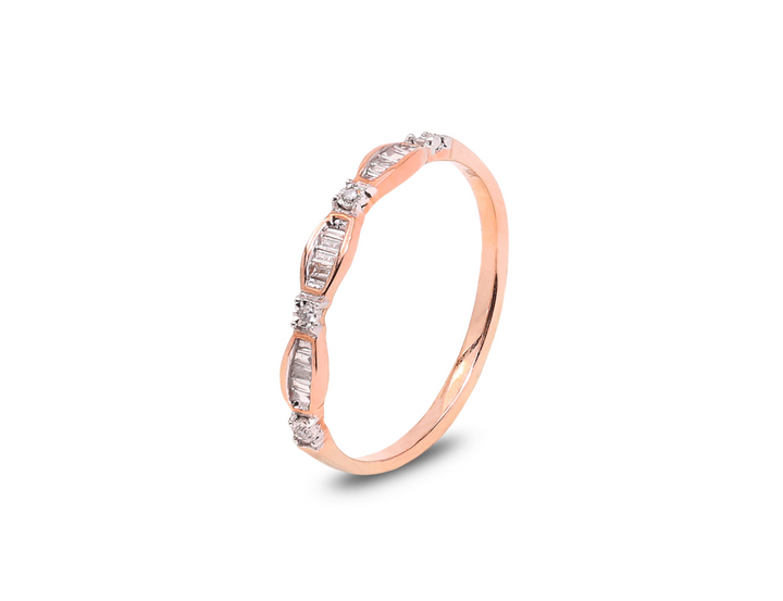 10k Rose Gold Baguette and Round Diamonds Slim Band