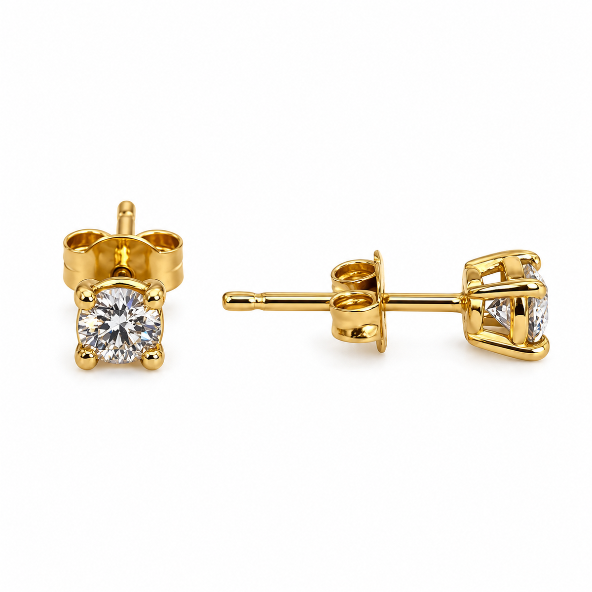 18K Yellow Gold Round Diamond Solitaire Stud Earrings TDW: 0.25ct