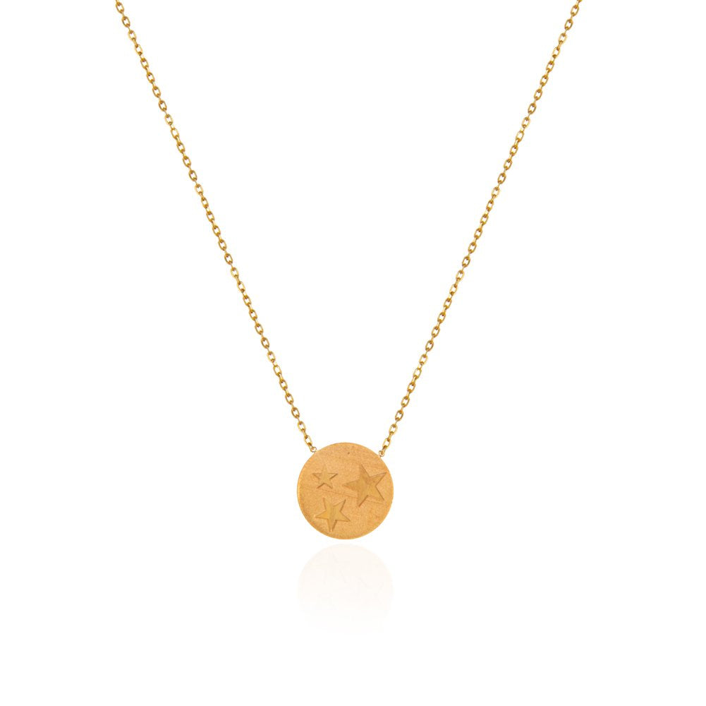 Yellow gold necklace with gold circle engraved with three stars  16 to 18 inches adjustable 18k 4.19gr