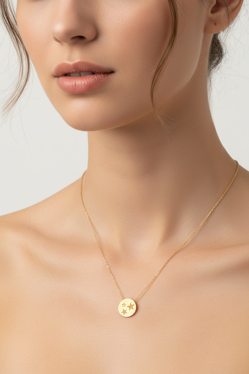 Yellow Gold Stardust Medallion Necklace, 18k, 4.19gr