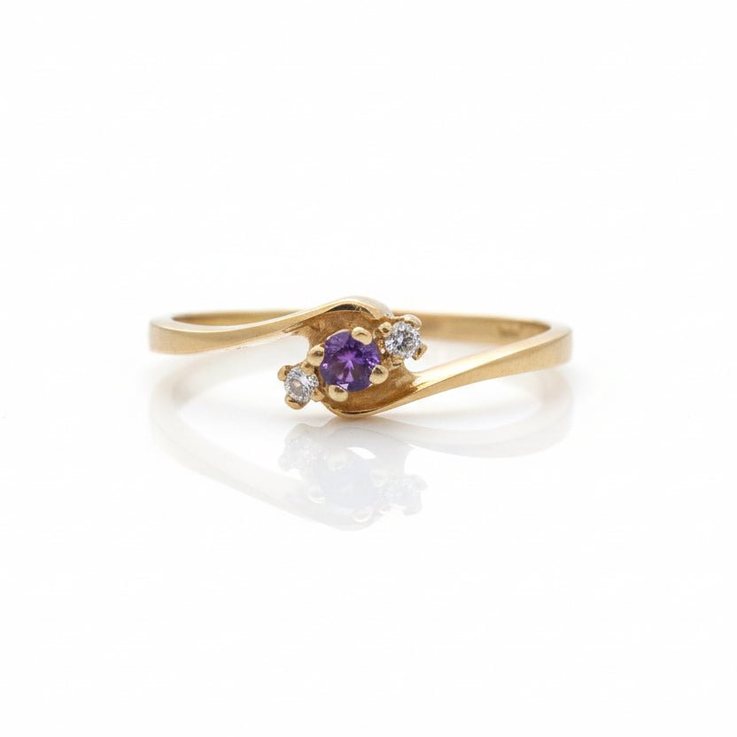 14k Yellow Gold Amethyst Diamond Ring